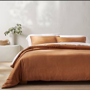 Casaluna Warm Brown Heavyweight Linen Blend Comforter Set Full / Queen
